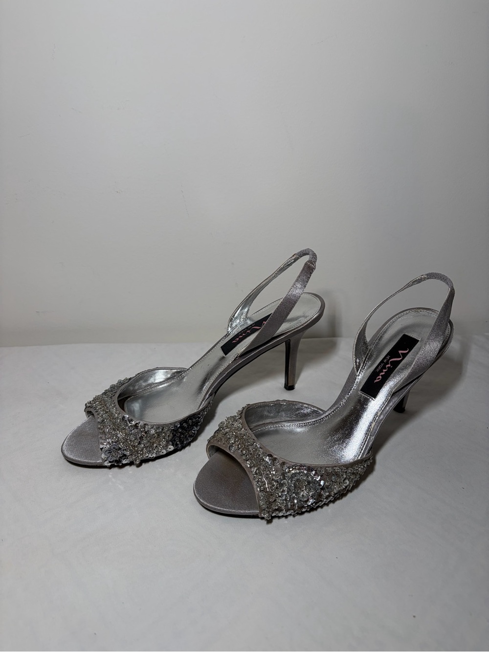Nina Silver Crystal Slingback Heels